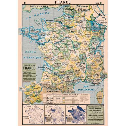 Affiche Poster carte de la France département - Cavallini 