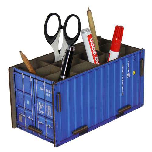 Pot à crayon, container bleu