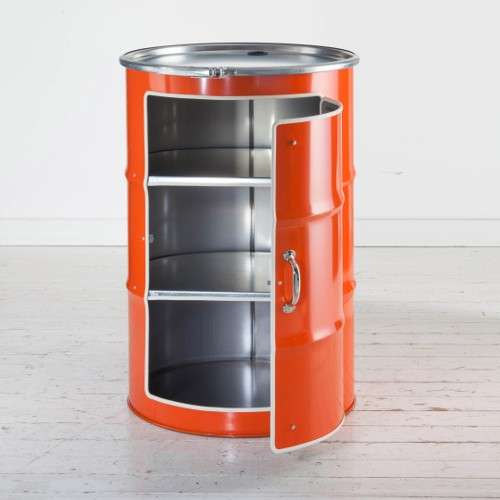 Meuble en bidon recyclé orange type meuble industriel 