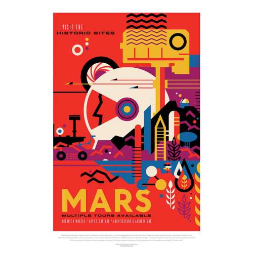 Poster NASA, Mars, Voyage espace rétro-futuriste