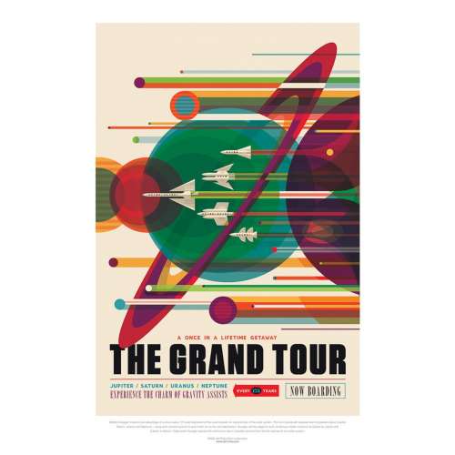 Poster NASA, Grand tour, Voyage espace rétro-futuriste