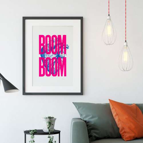Affiche Cœur Boom-Boom, rose fluo, Sérigraphie