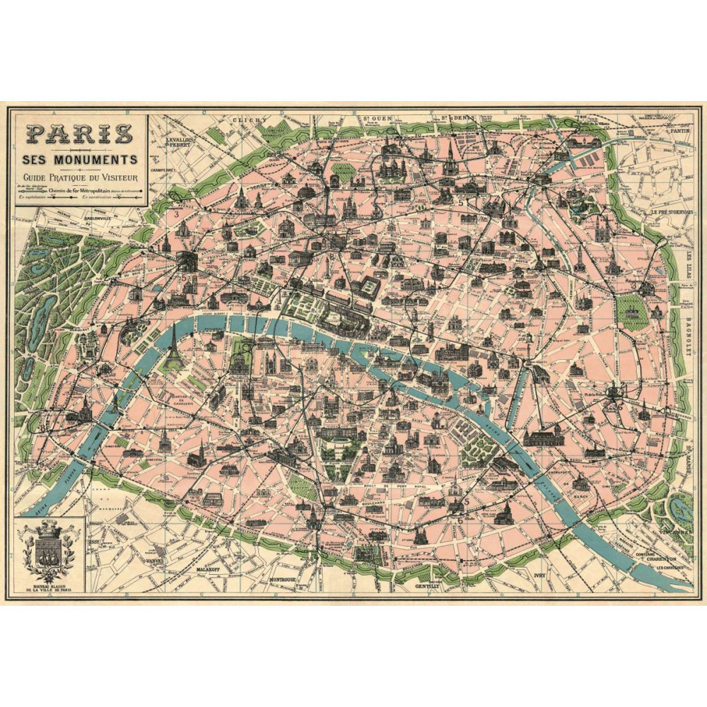 Puzzle 1000pc, Plan de Paris, vintage ,CAVALLINI