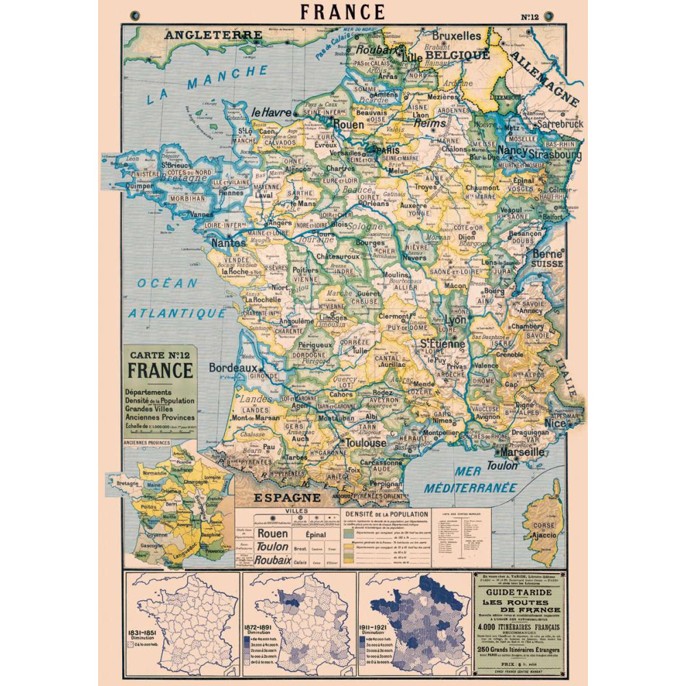 Puzzle 1000pc, Carte de France, vintage ,CAVALLINI