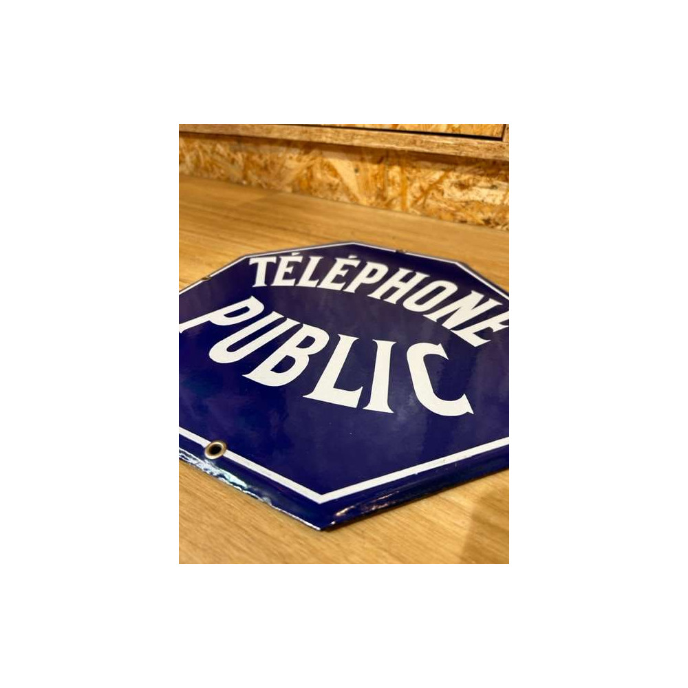 Plaque Emaillée, Téléphone Public. Belle Brocante