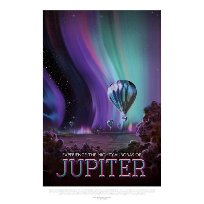 Affiche NASA, Jupiter, Voyage espace rétro-futuriste