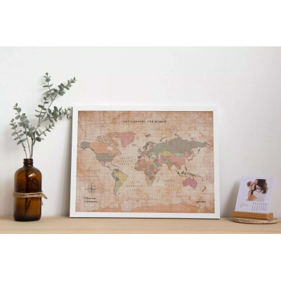 Carte du Monde en Liège avec Cadre pour Voyageurs, M