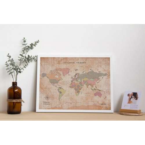Carte du Monde en Liège avec Cadre pour Voyageurs, M