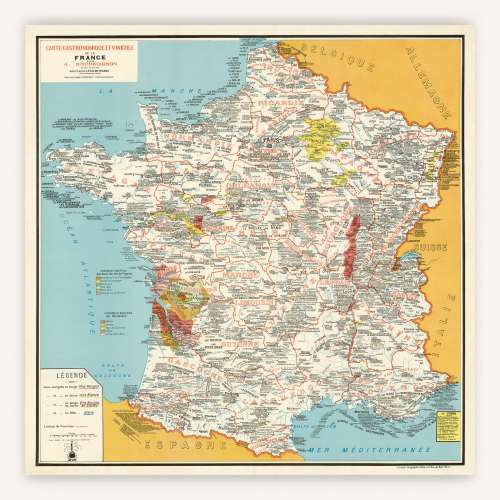 Carte de France, Affiche Gastronomique et Vinicole 1951
