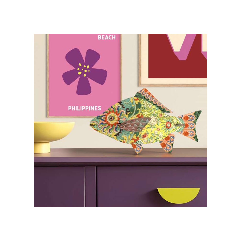 Miho - Poisson déco en bois -Dahlia