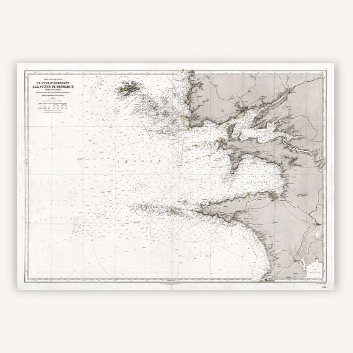 Carte de la Pointe Bretonne 1909. Réédition Affiche Vintage