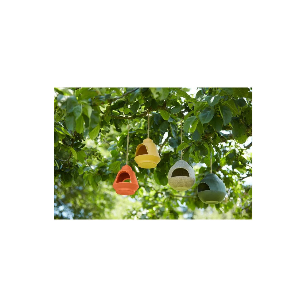 Mangeoire à oiseaux en fibre de bambou jaune et orange