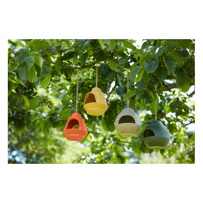 Mangeoire à oiseaux en fibre de bambou jaune et orange