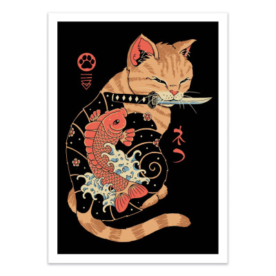 Affiche Chat Tattoo Japonais, Carpe,  Affiche d'Art, Trinidad / ROSE BUNKER