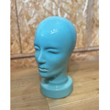 Tête à Chapeau en céramique bleu turquoise, Vintage