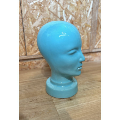 Tête à Chapeau Décorative en céramique turquoise, Vintage / ROSE BUNKER