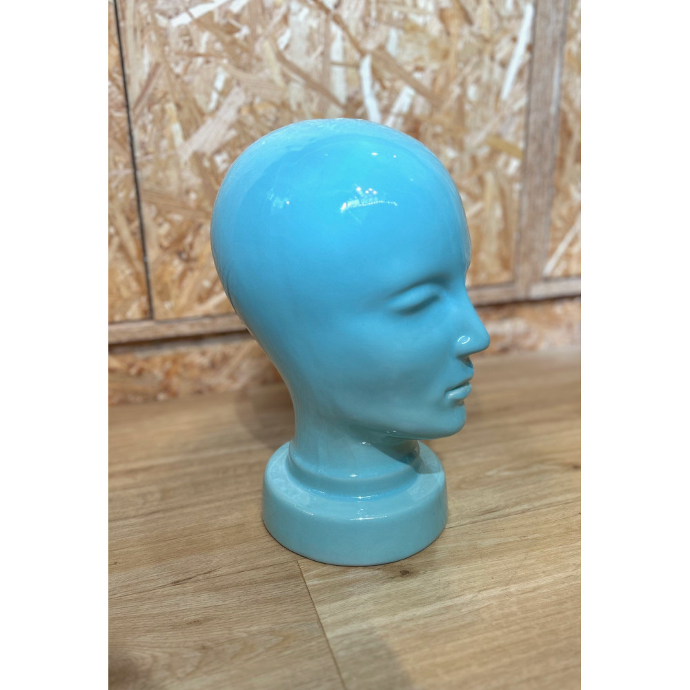 Tête à Chapeau Décorative en céramique turquoise, Vintage / ROSE BUNKER